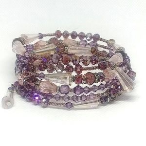 💜HP💜 Memory Wire Coil Purple Glass Beaded Wrap Bracelet 5 Layers